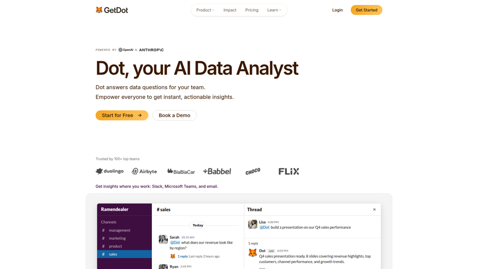 Dot · Your Data Team, Scaled by AI