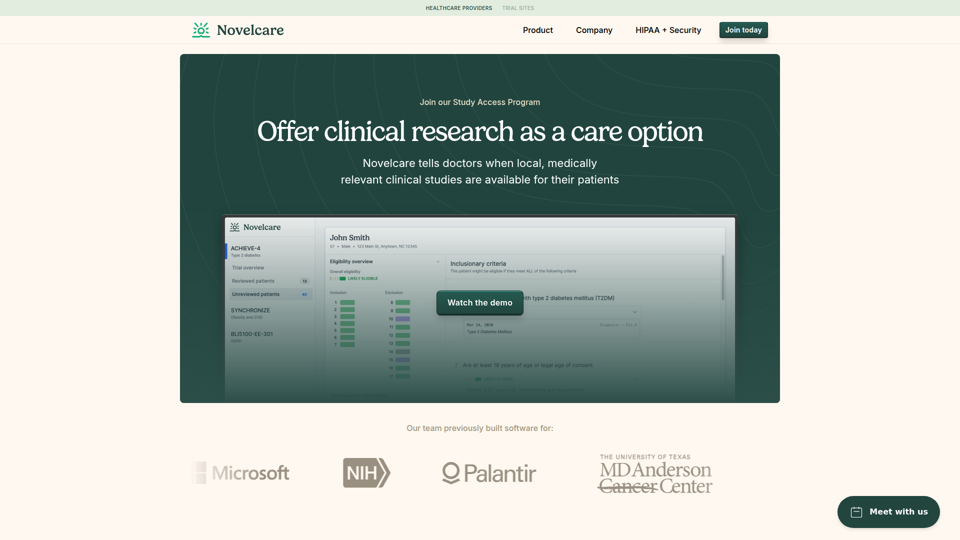 Novelcare | Verbinden Sie Ihre Patienten mit einem Klick mit relevanten klinischen Studien