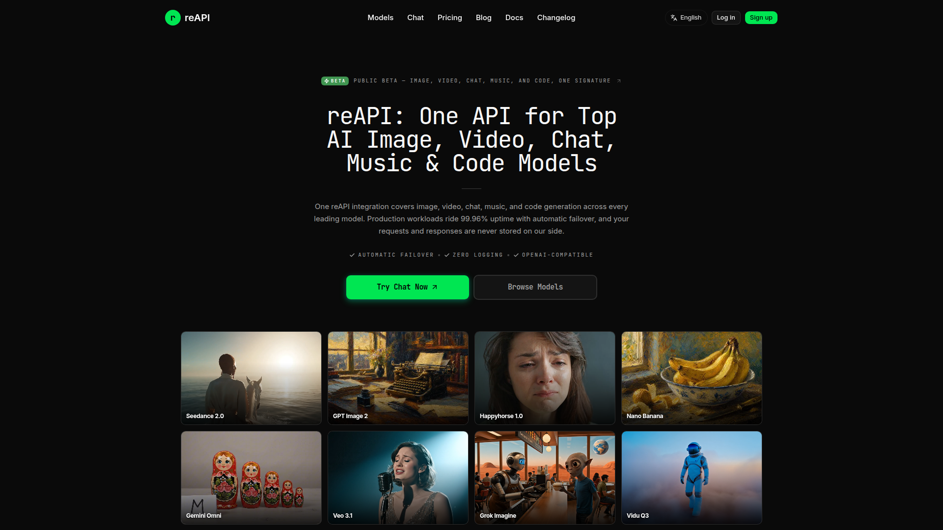 reAPI — One API for Every Top AI Model, 99.96% Uptime