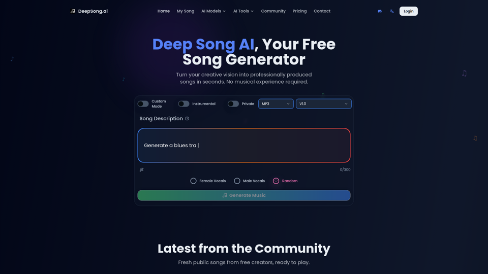 #1 AI Music & Song Generator Free Online | DeepSong.ai
