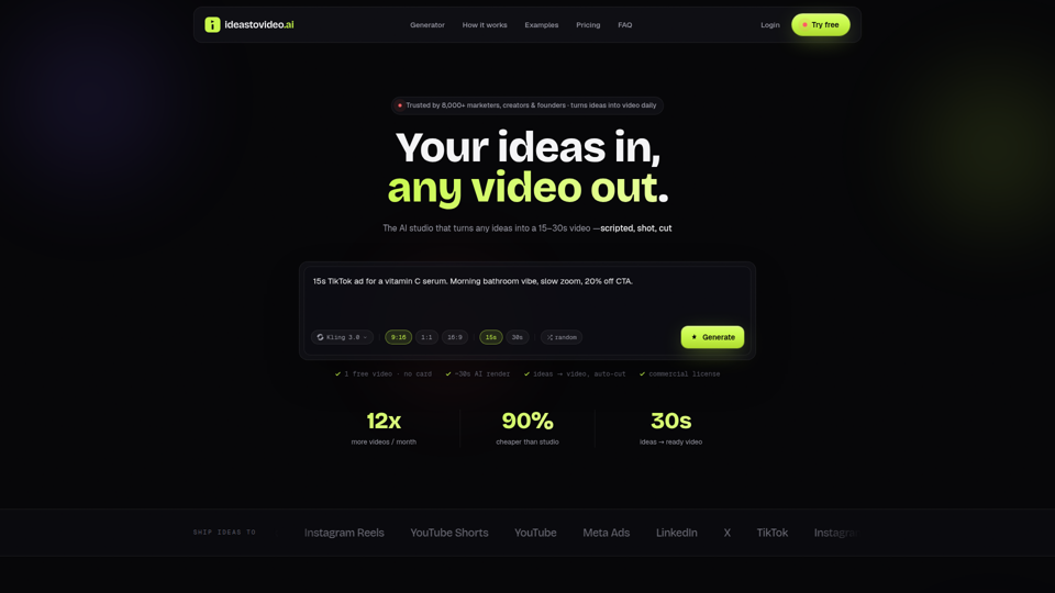Ideas to Video AI: One Line In, Any Video Out