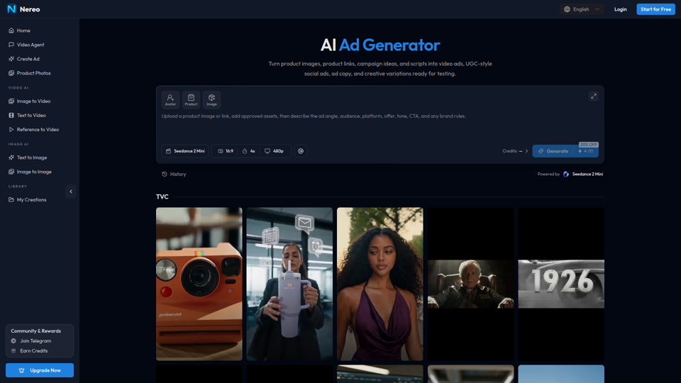 Generador de anuncios de productos con IA | Nereo