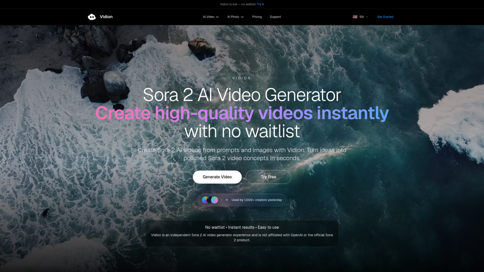 Vidion AI Video Generator for Sora 2 Video Creation